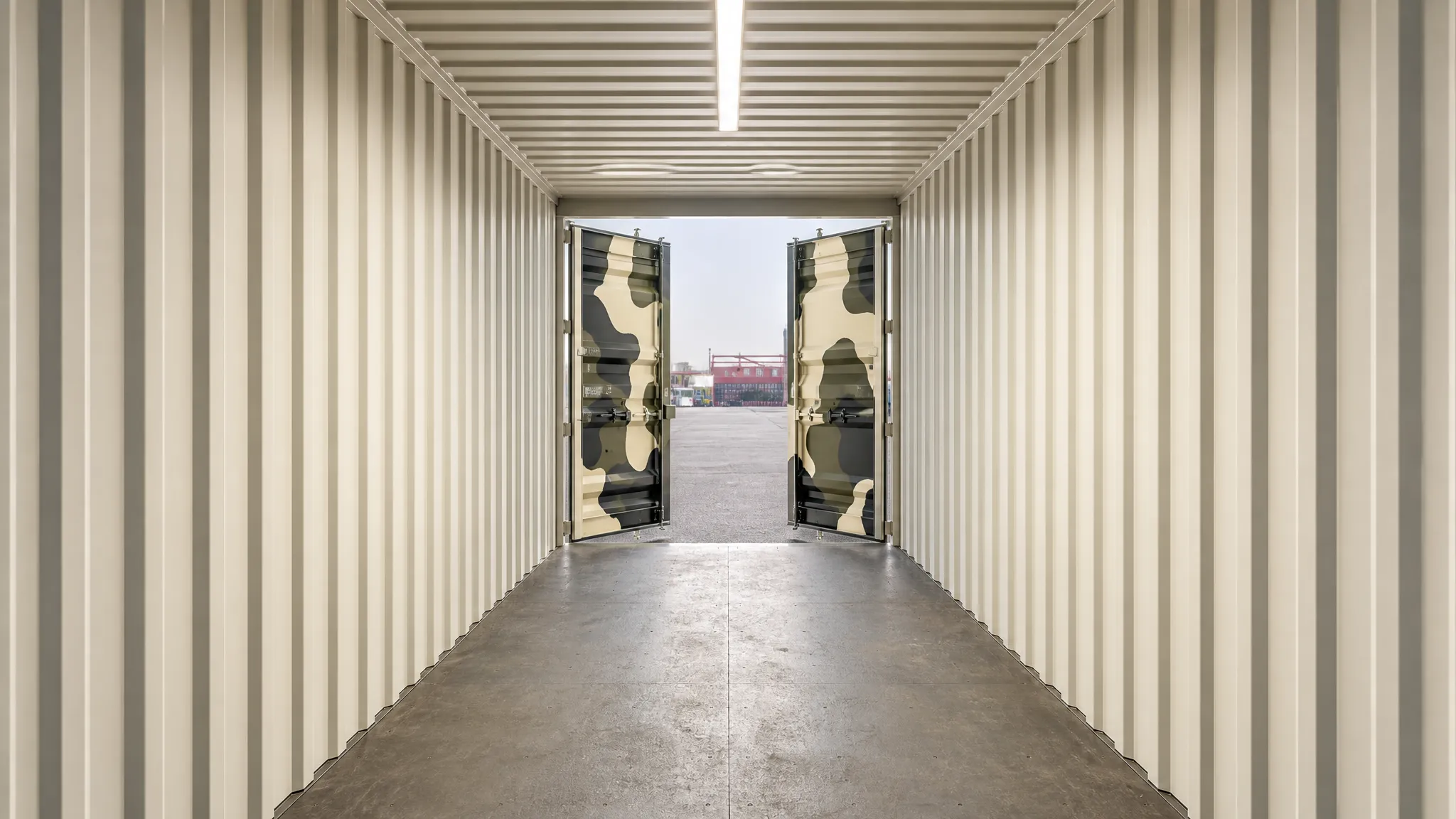 Aerial view of storage rows and retail strip